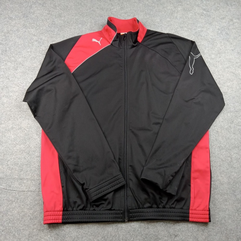 Puma Jacket Mens XL Black Red Full Zip Track Logo Athletic Warm Up Topโ 651481